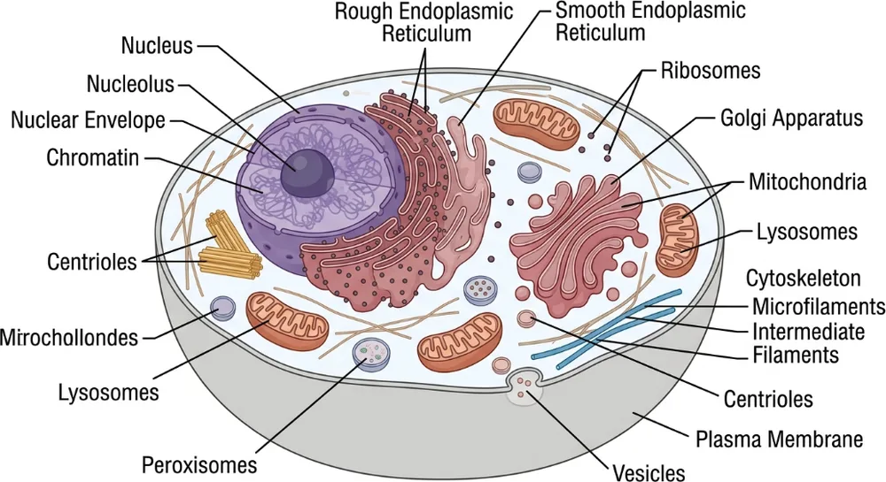 Labeled cross-section of a mouse eukaryotic cell