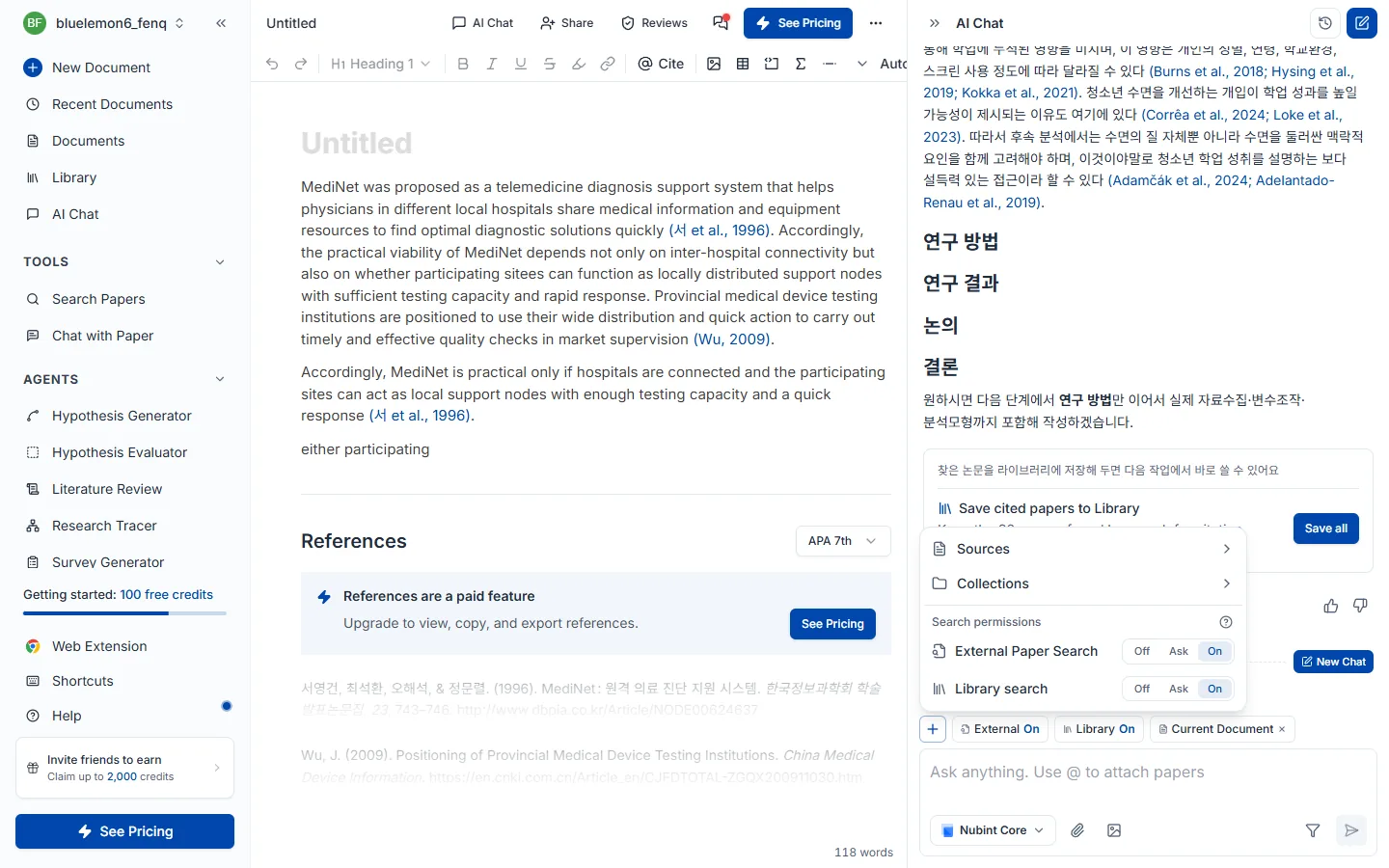 Context popover — sources, collections, search permissions