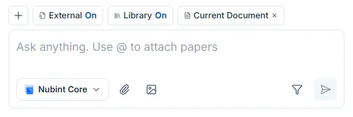 Chat input with attach button and search toggles