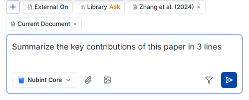 Chat with a paper context chip and a question