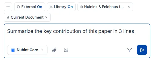 Chat with paper context chips and a question