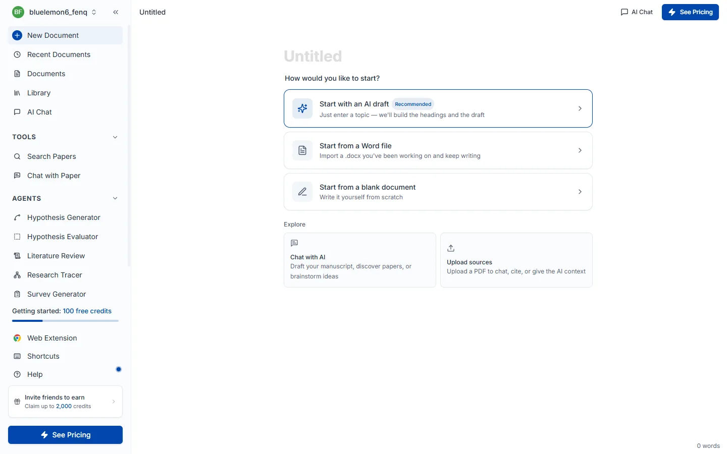 New document start options