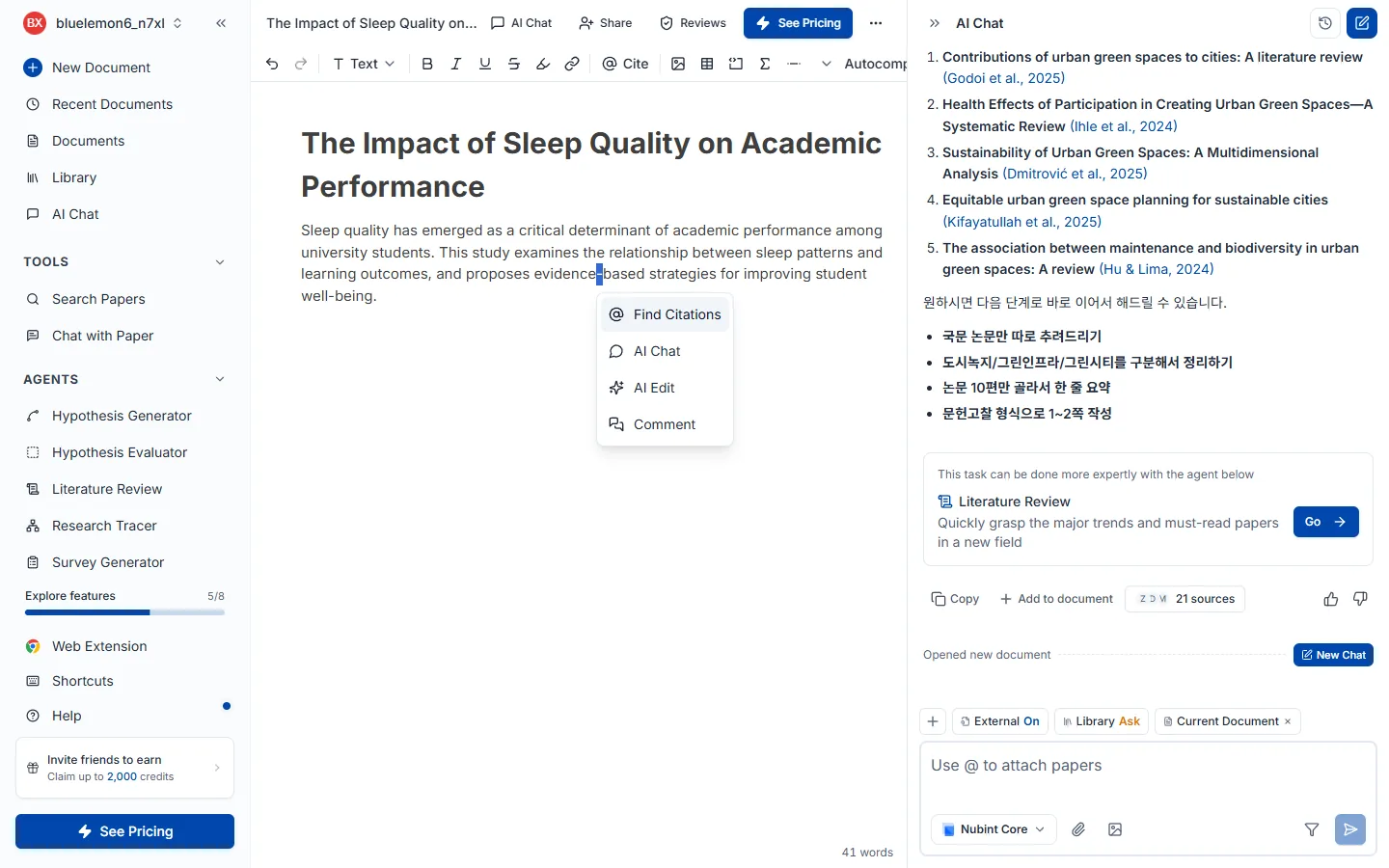 Citation search popover