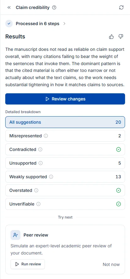 Review results screen