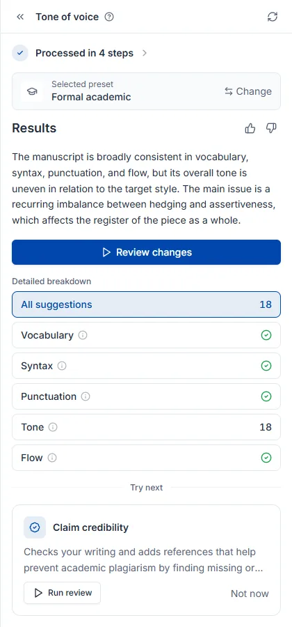 Review results screen