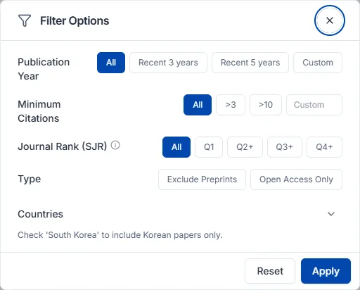 Paper search filter options