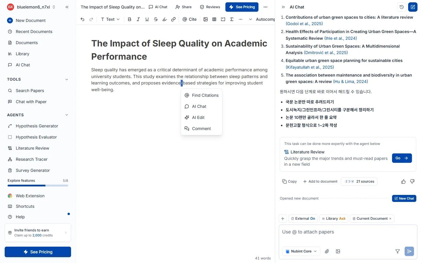 Formatting toolbar on text selection