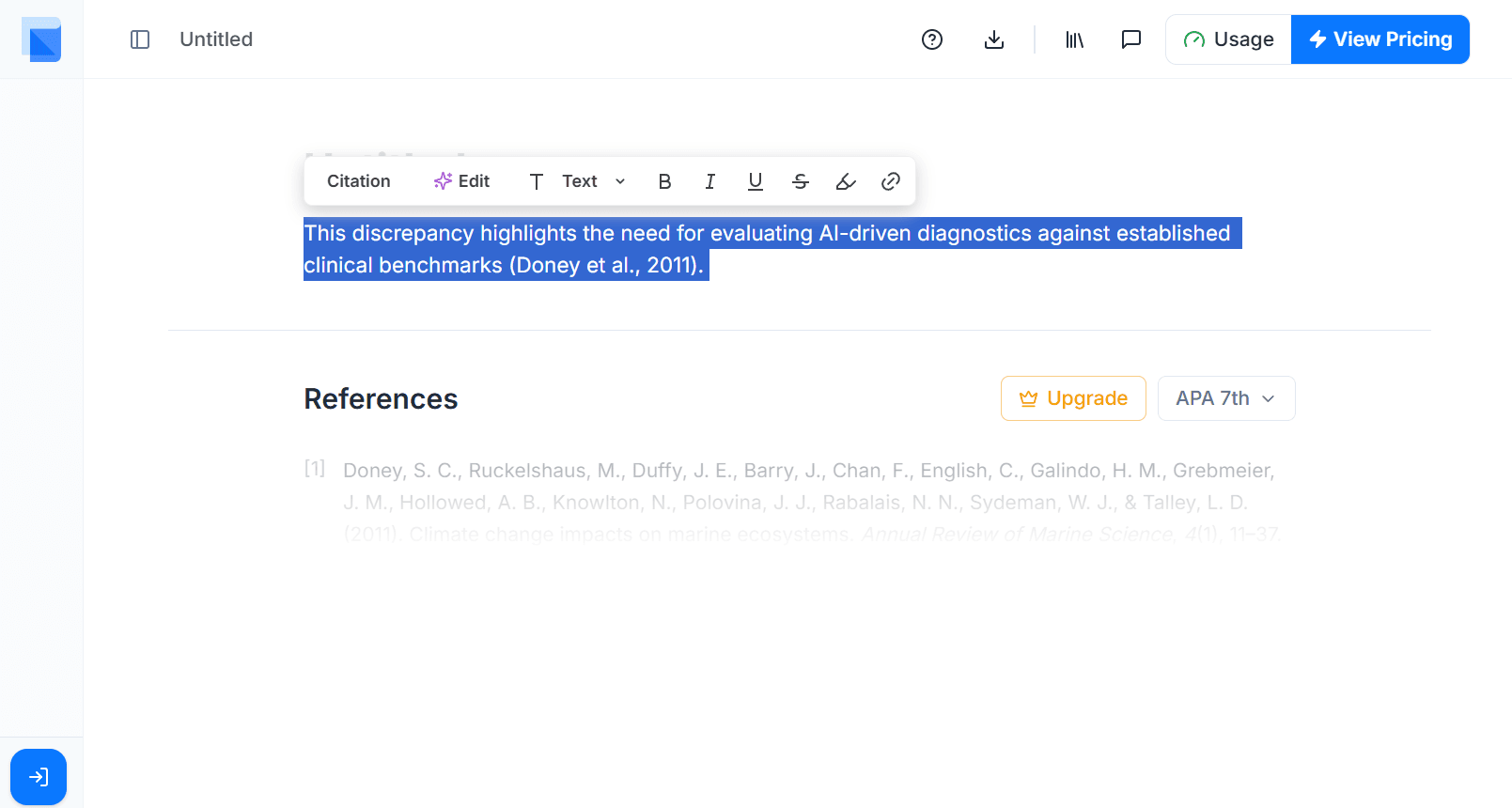 选中文本时的格式化工具栏